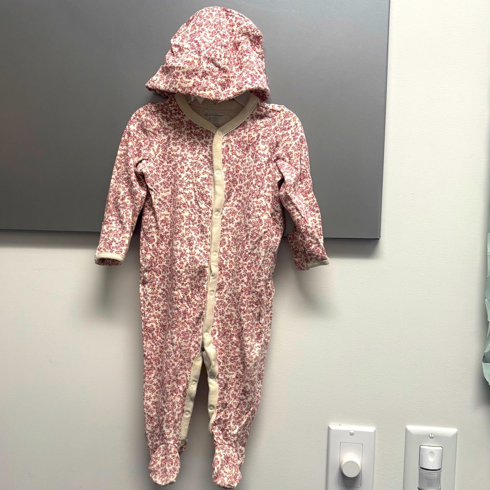 Ralph Lauren 6m cream and red hat bib and footie set.  Great condition!!